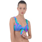 Swirls Pattern Design Bright Aqua Front Tie Bikini Top