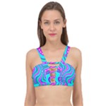 Swirls Pattern Design Bright Aqua Cage Up Bikini Top