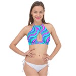 Swirls Pattern Design Bright Aqua Cross Front Halter Bikini Top