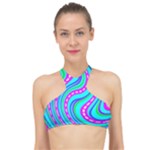 Swirls Pattern Design Bright Aqua High Neck Bikini Top