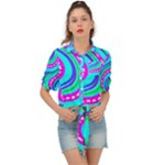 Swirls Pattern Design Bright Aqua Tie Front Shirt 