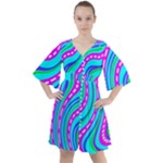 Swirls Pattern Design Bright Aqua Boho Button Up Dress
