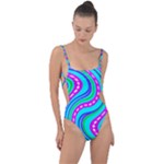 Swirls Pattern Design Bright Aqua Tie Strap One Piece Swimsuit