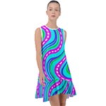 Swirls Pattern Design Bright Aqua Frill Swing Dress