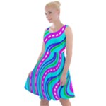 Swirls Pattern Design Bright Aqua Knee Length Skater Dress