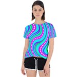 Swirls Pattern Design Bright Aqua Open Back Sport T-Shirt