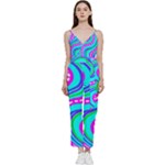 Swirls Pattern Design Bright Aqua V-Neck Camisole Jumpsuit