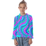 Swirls Pattern Design Bright Aqua Kids  Frill Detail T-Shirt