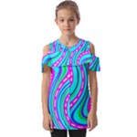 Swirls Pattern Design Bright Aqua Fold Over Open Sleeve Top