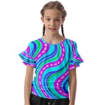 Swirls Pattern Design Bright Aqua Kids  Cut Out Flutter Sleeves