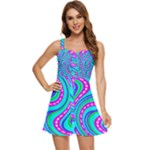 Swirls Pattern Design Bright Aqua Ruffle Edge Bra Cup Chiffon Mini Dress