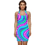 Swirls Pattern Design Bright Aqua Sleeveless Wide Square Neckline Ruched Bodycon Dress