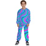 Swirls Pattern Design Bright Aqua Kids  Sweatshirt set