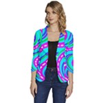 Swirls Pattern Design Bright Aqua Women s One-Button 3/4 Sleeve Short Jacket
