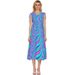 Swirls Pattern Design Bright Aqua V-Neck Drawstring Shoulder Sleeveless Maxi Dress