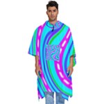 Swirls Pattern Design Bright Aqua Men s Hooded Rain Ponchos