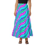 Swirls Pattern Design Bright Aqua Tiered Ruffle Maxi Skirt