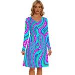 Swirls Pattern Design Bright Aqua Long Sleeve Dress With Pocket
