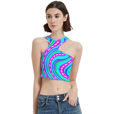 Swirls Pattern Design Bright Aqua Cut Out Top from ArtsNow.com