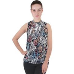 Mock Neck Chiffon Sleeveless Top 