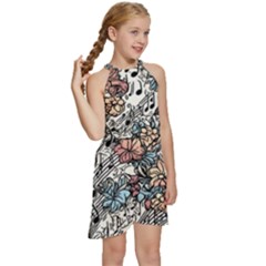 Kids  Halter Collar Waist Tie Chiffon Dress 