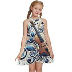 Kids  Halter Collar Waist Tie Chiffon Dress 