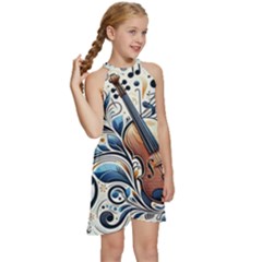 Kids  Halter Collar Waist Tie Chiffon Dress 