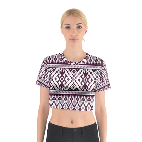 Illustration Ukrainian Folk Seamless Pattern Ornament Cotton Crop Top from ArtsNow.com