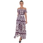 Illustration Ukrainian Folk Seamless Pattern Ornament Off Shoulder Open Front Chiffon Dress