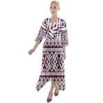 Illustration Ukrainian Folk Seamless Pattern Ornament Quarter Sleeve Wrap Front Maxi Dress