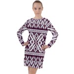 Illustration Ukrainian Folk Seamless Pattern Ornament Long Sleeve Hoodie Dress