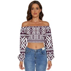 Long Sleeve Crinkled Weave Crop Top 