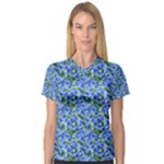 Blue Roses Garden V-Neck Sport Mesh T-Shirt