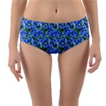 Blue Roses Garden Reversible Mid-Waist Bikini Bottoms
