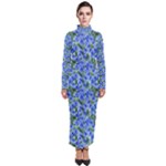Blue Roses Garden Turtleneck Maxi Dress