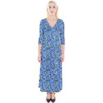 Blue Roses Garden Quarter Sleeve Wrap Maxi Dress