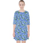 Blue Roses Garden Quarter Sleeve Pocket Dress