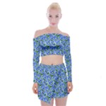 Blue Roses Garden Off Shoulder Top with Mini Skirt Set