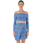 Blue Roses Garden Off Shoulder Top with Skirt Set
