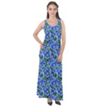 Blue Roses Garden Sleeveless Velour Maxi Dress