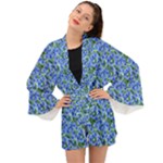 Blue Roses Garden Long Sleeve Kimono