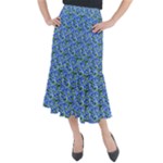 Blue Roses Garden Midi Mermaid Skirt