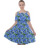 Blue Roses Garden Cut Out Shoulders Chiffon Dress