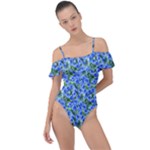 Blue Roses Garden Frill Detail One Piece Swimsuit