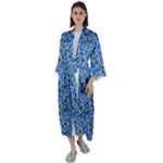 Blue Roses Garden Maxi Satin Kimono