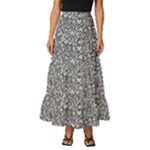 Fuck You Phrase Sketchy Drawing Motif Random Pattern Black Backgrond Tiered Ruffle Maxi Skirt