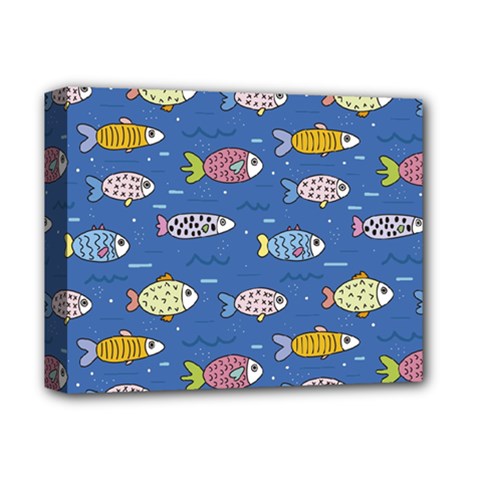 Sea Fish Blue Submarine Animals Patteen Deluxe Canvas 14  x 11  (Stretched) from ArtsNow.com