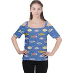 Sea Fish Blue Submarine Animals Patteen Cutout Shoulder T-Shirt