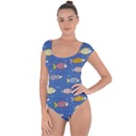 Sea Fish Blue Submarine Animals Patteen Short Sleeve Leotard 