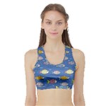 Sea Fish Blue Submarine Animals Patteen Sports Bra with Border